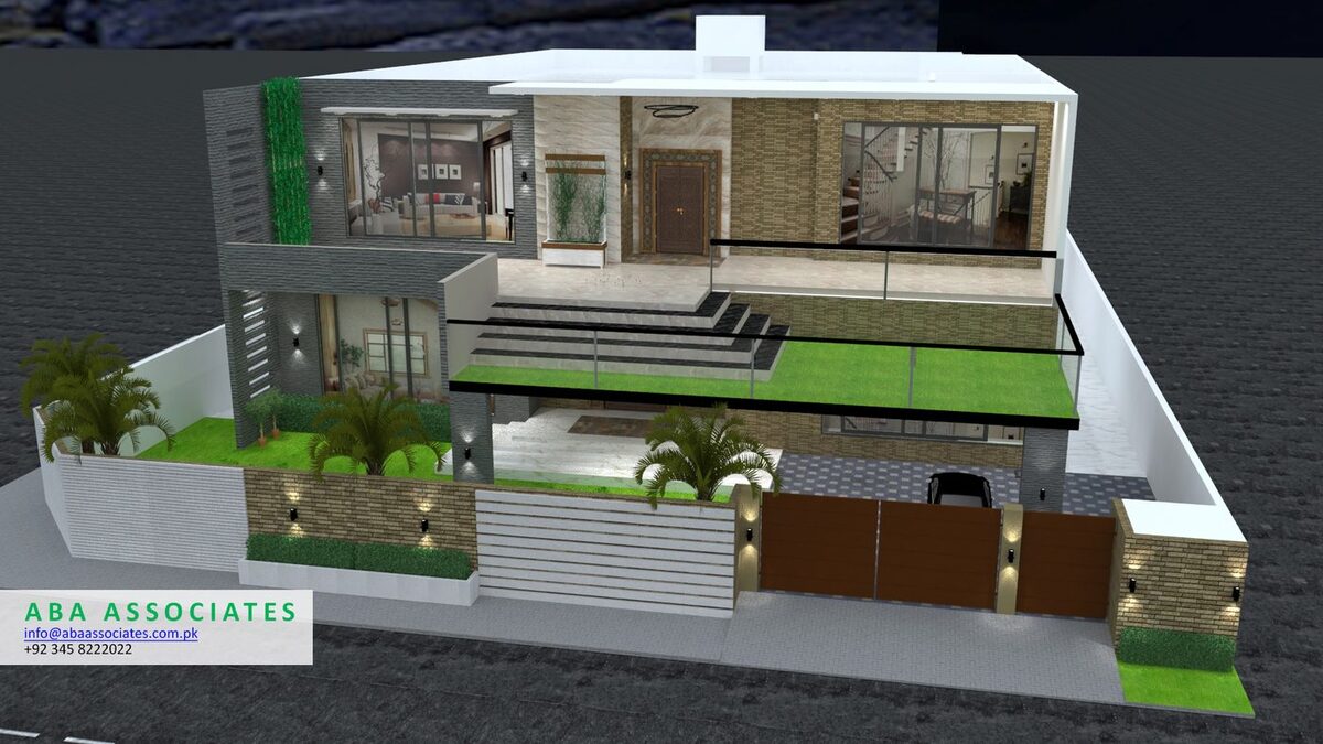 Residential villa front elevation render by ABA Associates